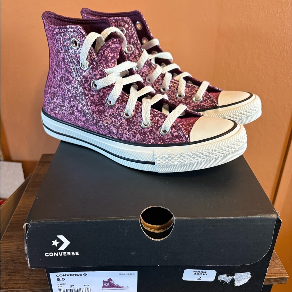 Converse Purple High-Top Sneakers pink sparkle glitter shoes women’s 6.5